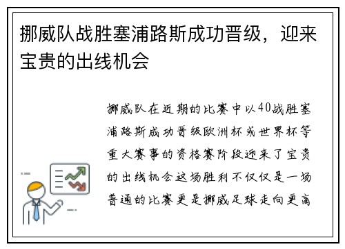 挪威队战胜塞浦路斯成功晋级，迎来宝贵的出线机会