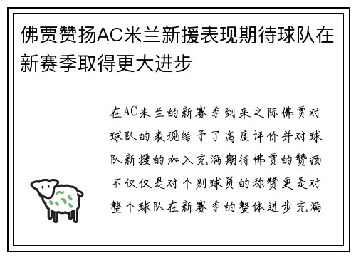 佛贾赞扬AC米兰新援表现期待球队在新赛季取得更大进步